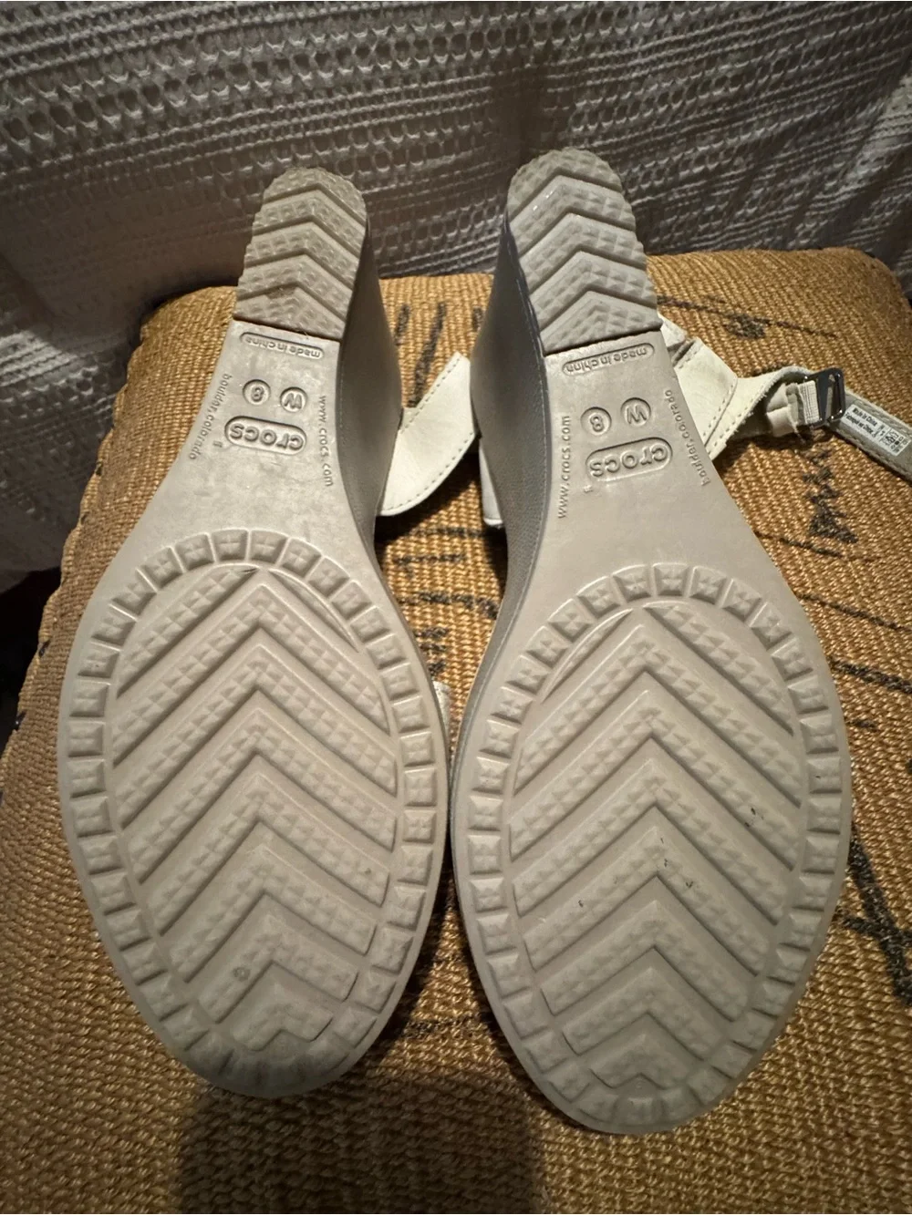 CROCS Women's Light Cream Wedge Sandals with Adjustable Strap